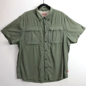 Mens Vented Fishing Shirt XL Green Short Sleeve Button Down Hiking | Coleman